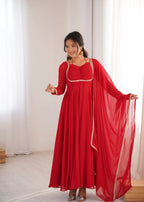 Designer Full Sleeve Flared Gown with Fancy Lace Dupatta