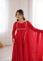 Designer Full Sleeve Flared Gown with Fancy Lace Dupatta