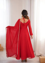 Designer Full Sleeve Flared Gown with Fancy Lace Dupatta