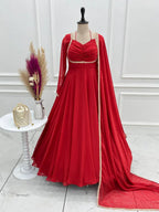 Designer Full Sleeve Flared Gown with Fancy Lace Dupatta