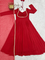 Designer Full Sleeve Flared Gown with Fancy Lace Dupatta