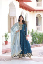 Elegant Long Gown With Russian Silk Dupatta : Perfect for Festive Evenings