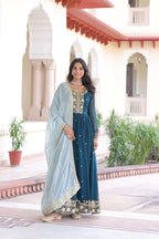 Elegant Long Gown With Russian Silk Dupatta : Perfect for Festive Evenings