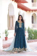 Elegant Long Gown With Russian Silk Dupatta : Perfect for Festive Evenings