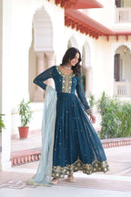 Elegant Long Gown With Russian Silk Dupatta : Perfect for Festive Evenings