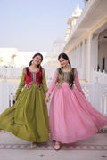 Designer Round Neck Gown With Embroidered Koti : A Perfect Festive Duo
