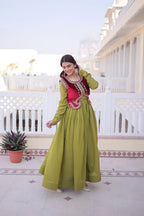 Designer Round Neck Gown With Embroidered Koti : A Perfect Festive Duo