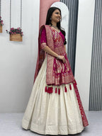 Opulent Silk Wedding Set : Jacquard Blouse, Simar Lehenga & Dupatta