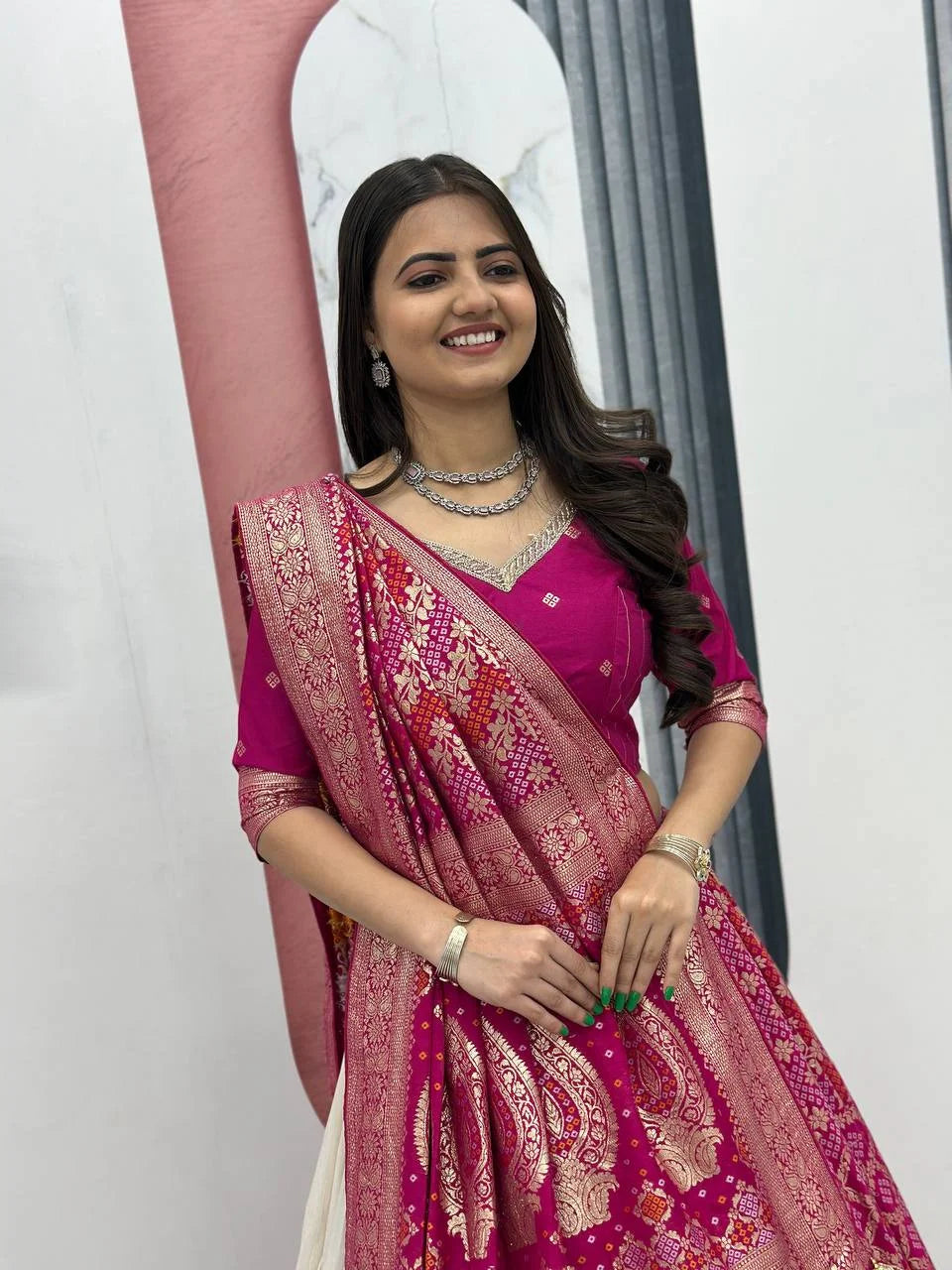 Opulent Silk Wedding Set : Jacquard Blouse, Simar Lehenga & Dupatta