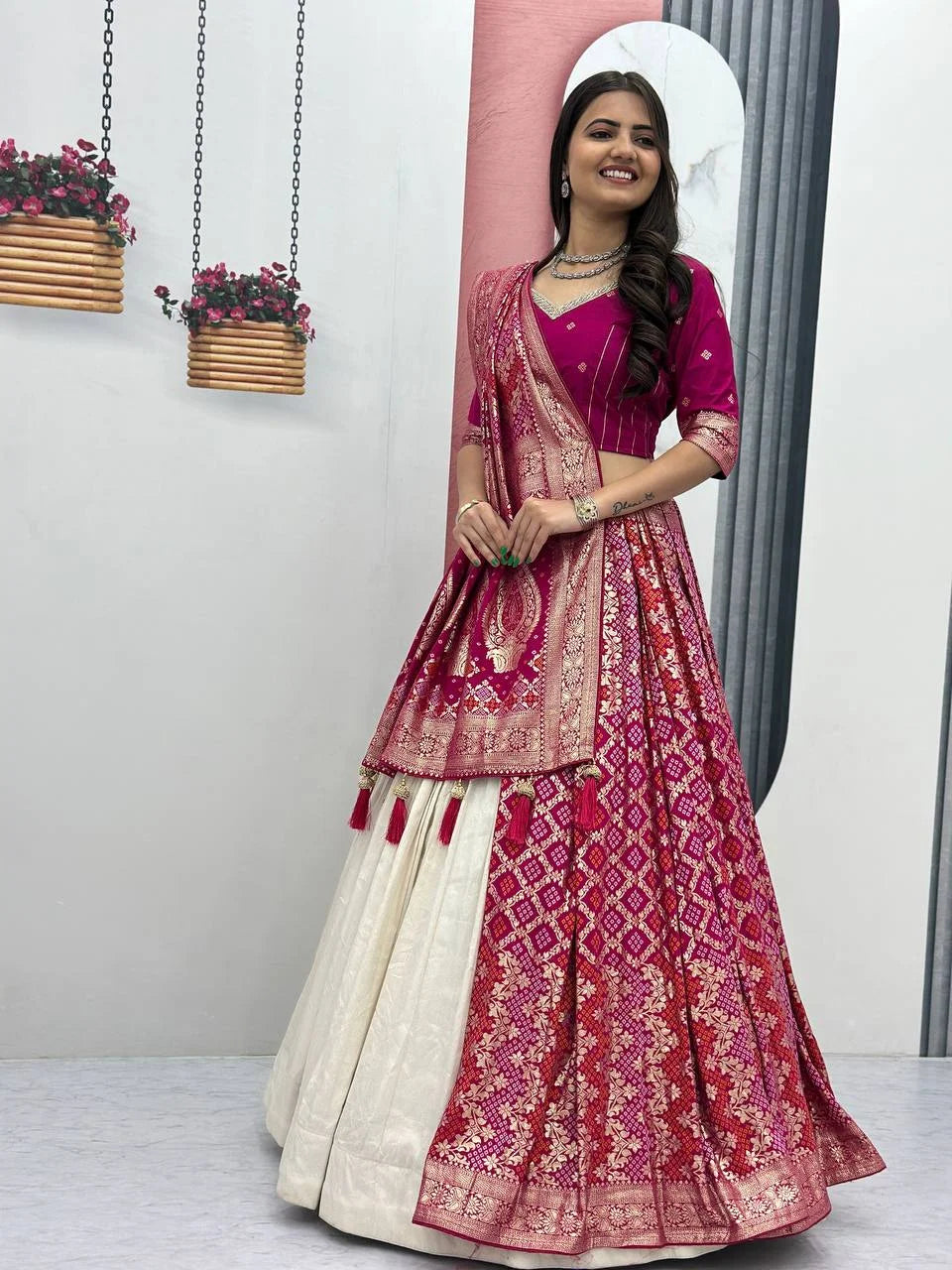 Opulent Silk Wedding Set : Jacquard Blouse, Simar Lehenga & Dupatta