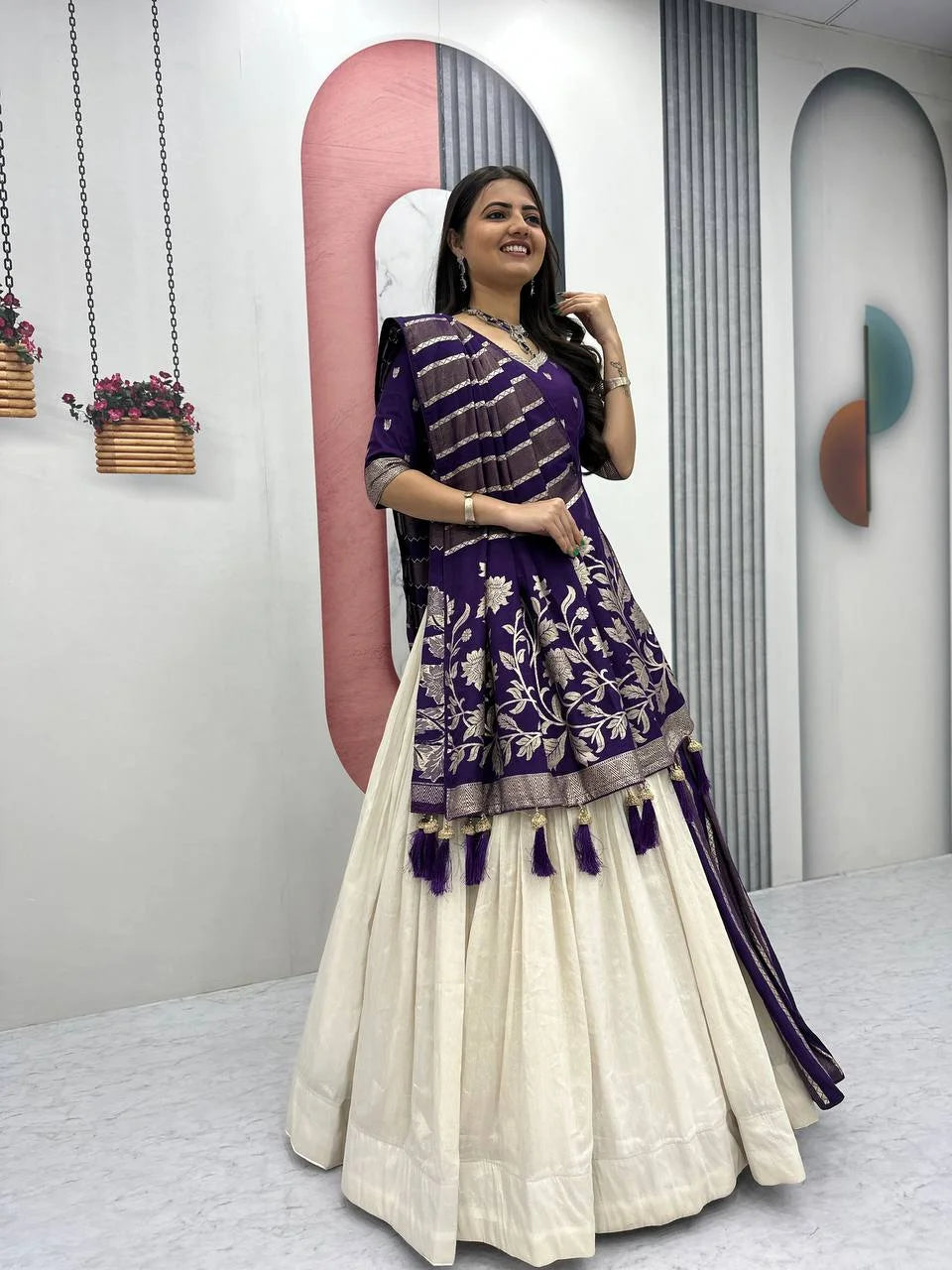 Designer Festive Set : Silk Lehenga Blouse With Fancy Dupatta