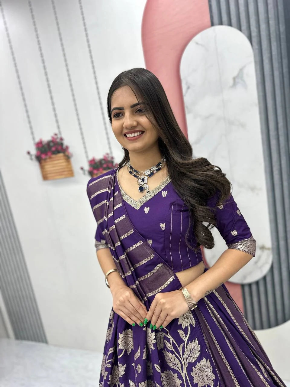 Designer Festive Set : Silk Lehenga Blouse With Fancy Dupatta