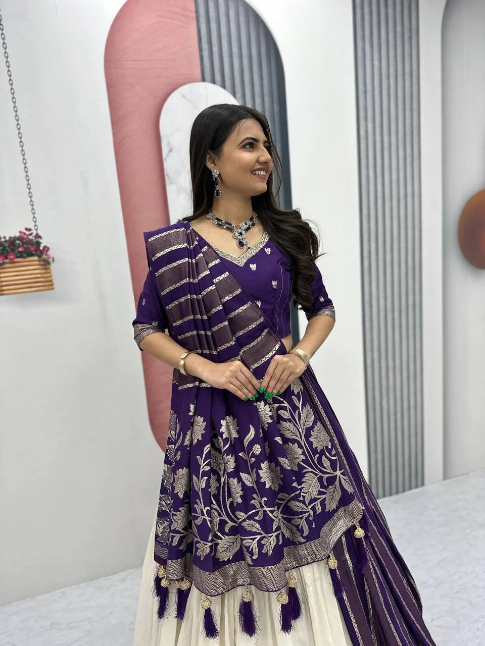 Designer Festive Set : Silk Lehenga Blouse With Fancy Dupatta