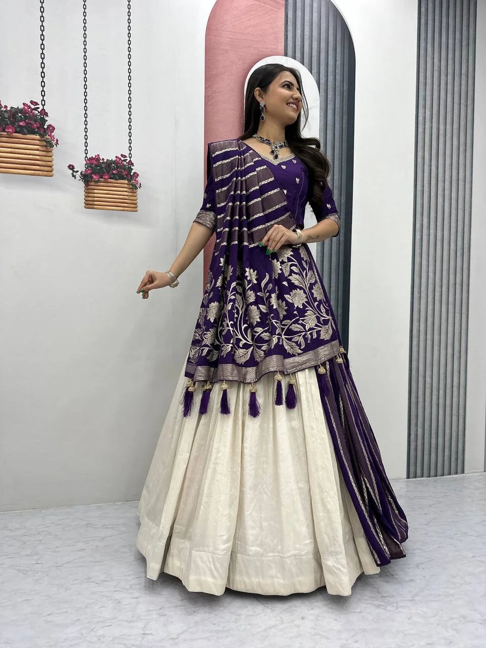 Designer Festive Set : Silk Lehenga Blouse With Fancy Dupatta