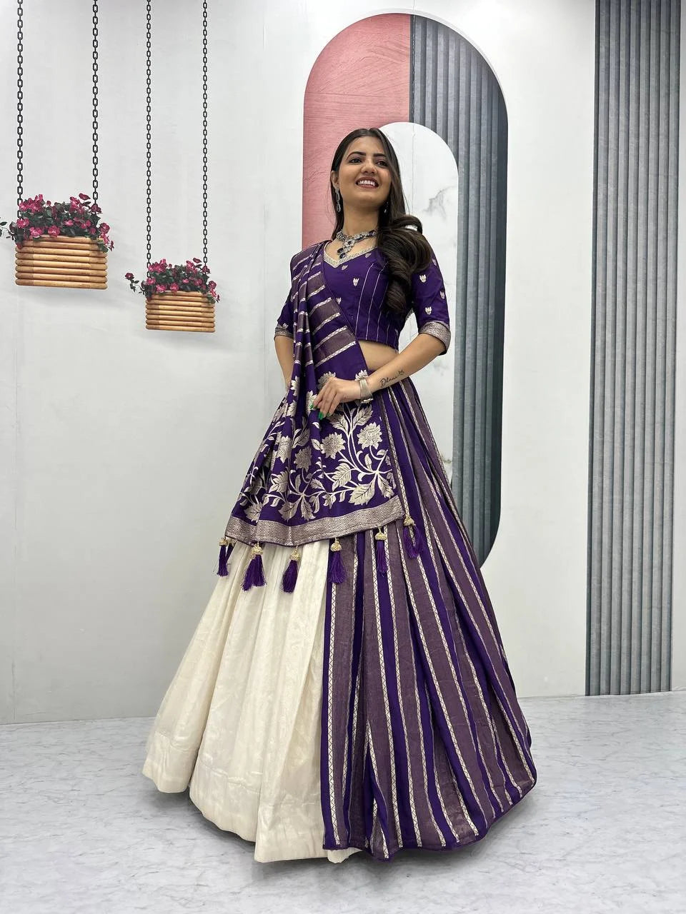 Designer Festive Set : Silk Lehenga Blouse With Fancy Dupatta