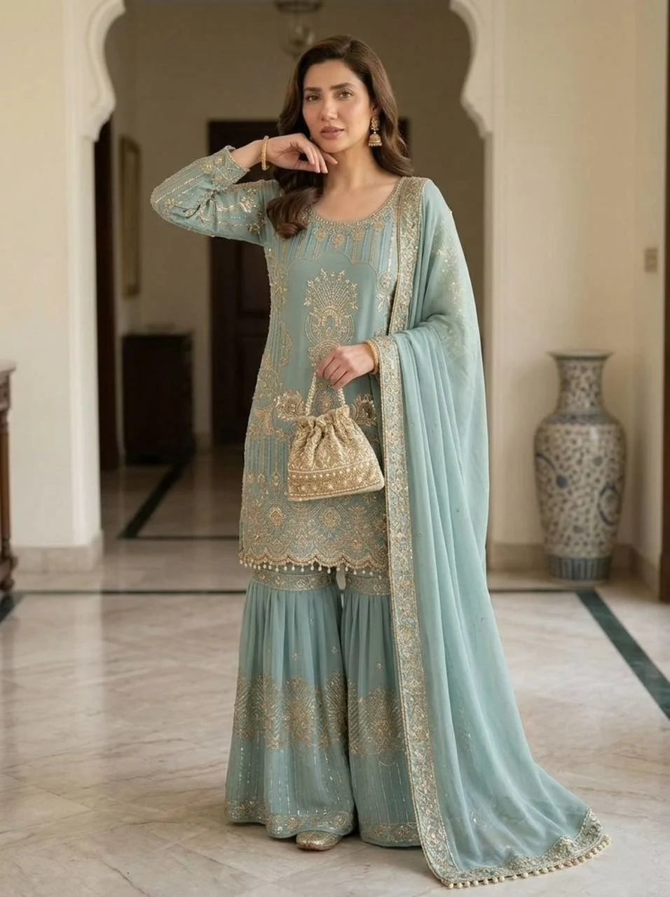 Eid Special Georgette Kurta Sharara with Elegant Sequence Work & Designer Dupatta