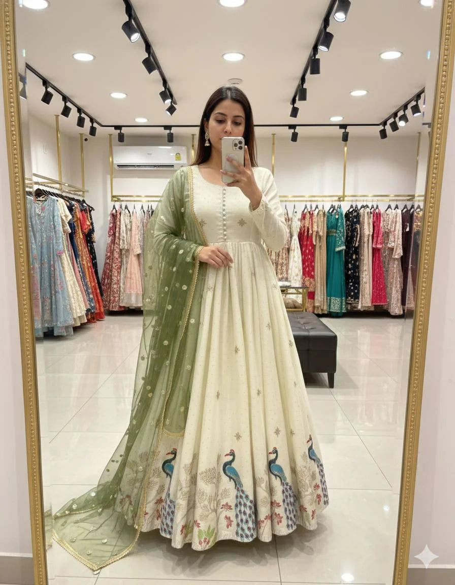 Luxury Dola Silk Suit Set With Swarovski Diamond Work Dupatta