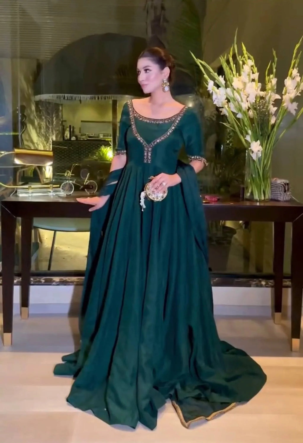 Luxury Anarkali Gown Ensemble with Heavy Embroidery & Dupatta