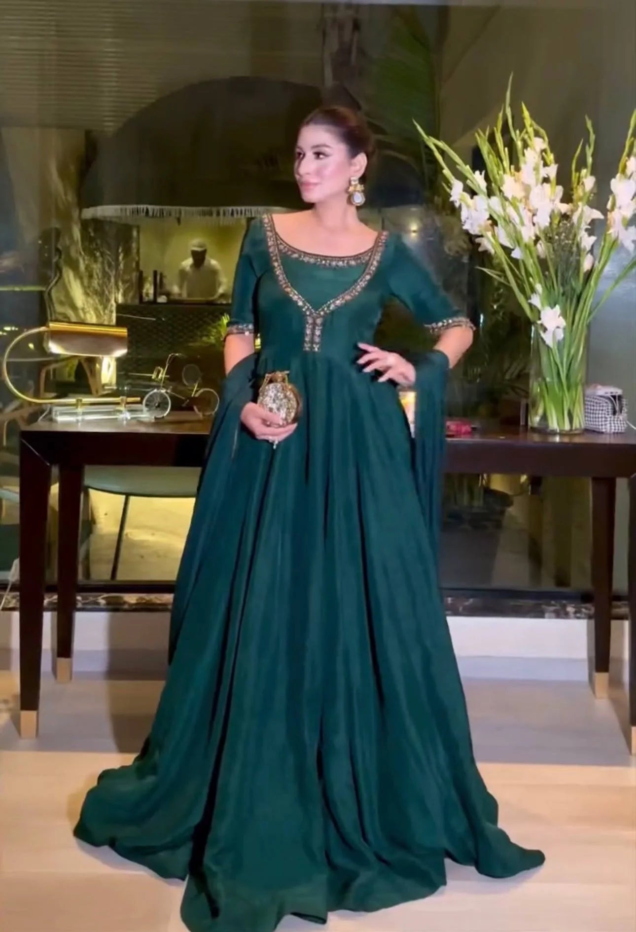 Luxury Anarkali Gown Ensemble with Heavy Embroidery & Dupatta