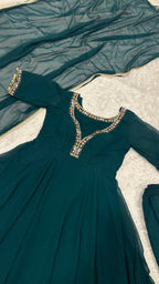 Luxury Anarkali Gown Ensemble with Heavy Embroidery & Dupatta