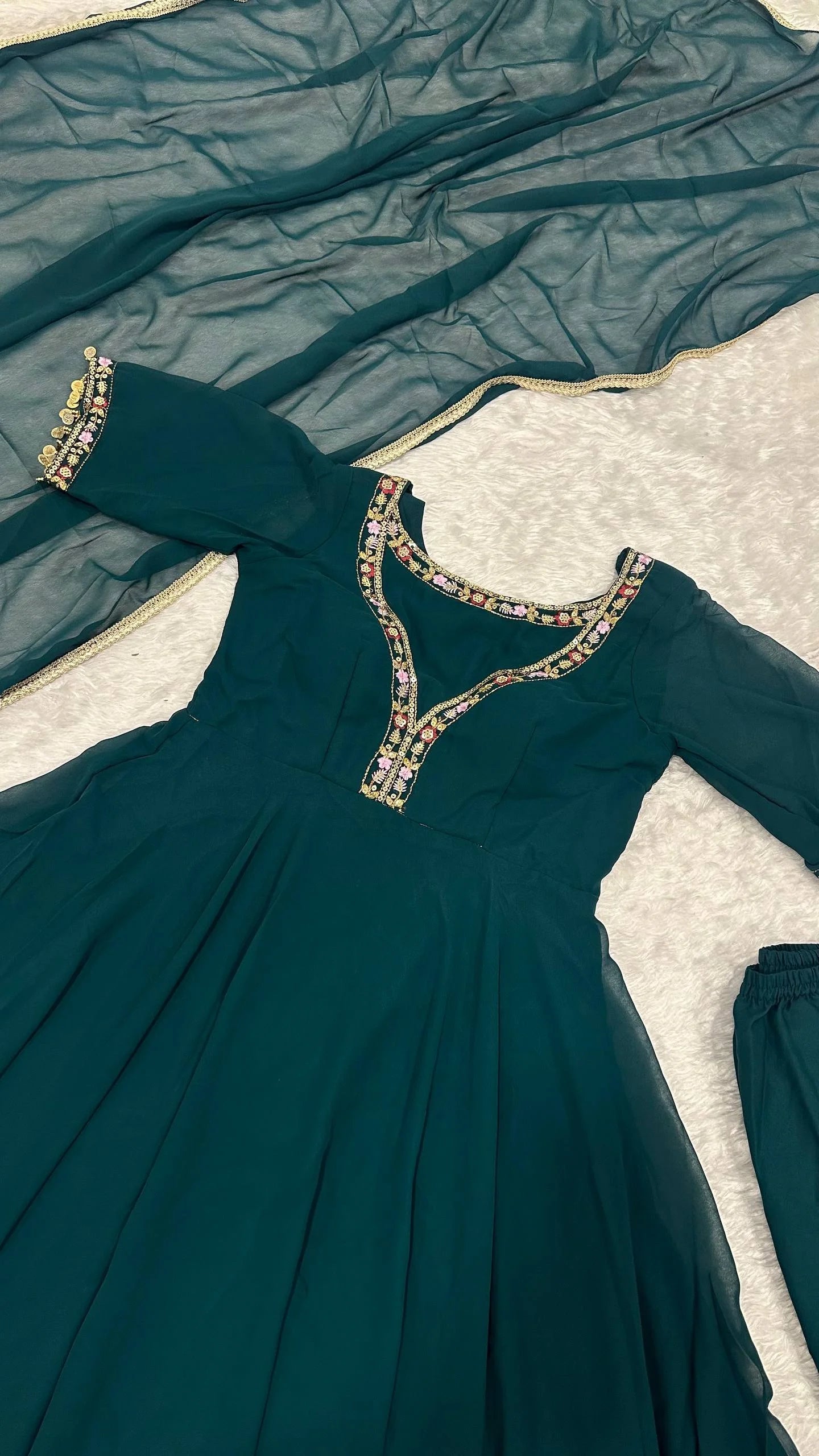 Luxury Anarkali Gown Ensemble with Heavy Embroidery & Dupatta