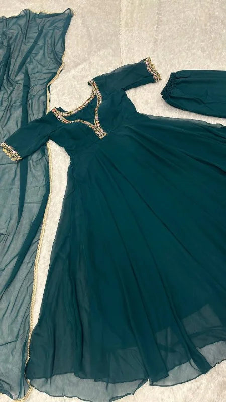 Luxury Anarkali Gown Ensemble with Heavy Embroidery & Dupatta