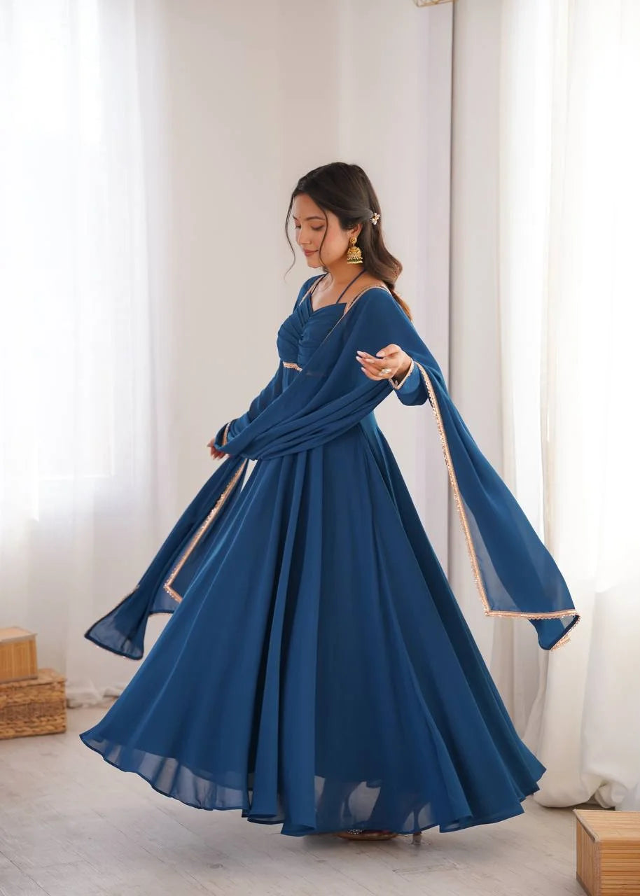 Wedding Special Heavy Flared Georgette Gown with Designer Dupatta