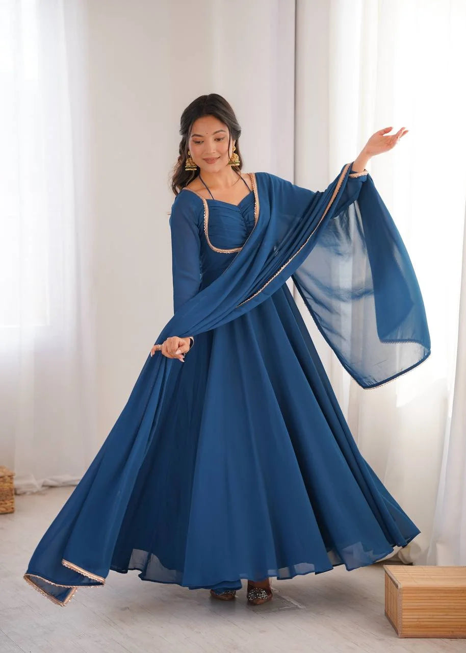 Wedding Special Heavy Flared Georgette Gown with Designer Dupatta
