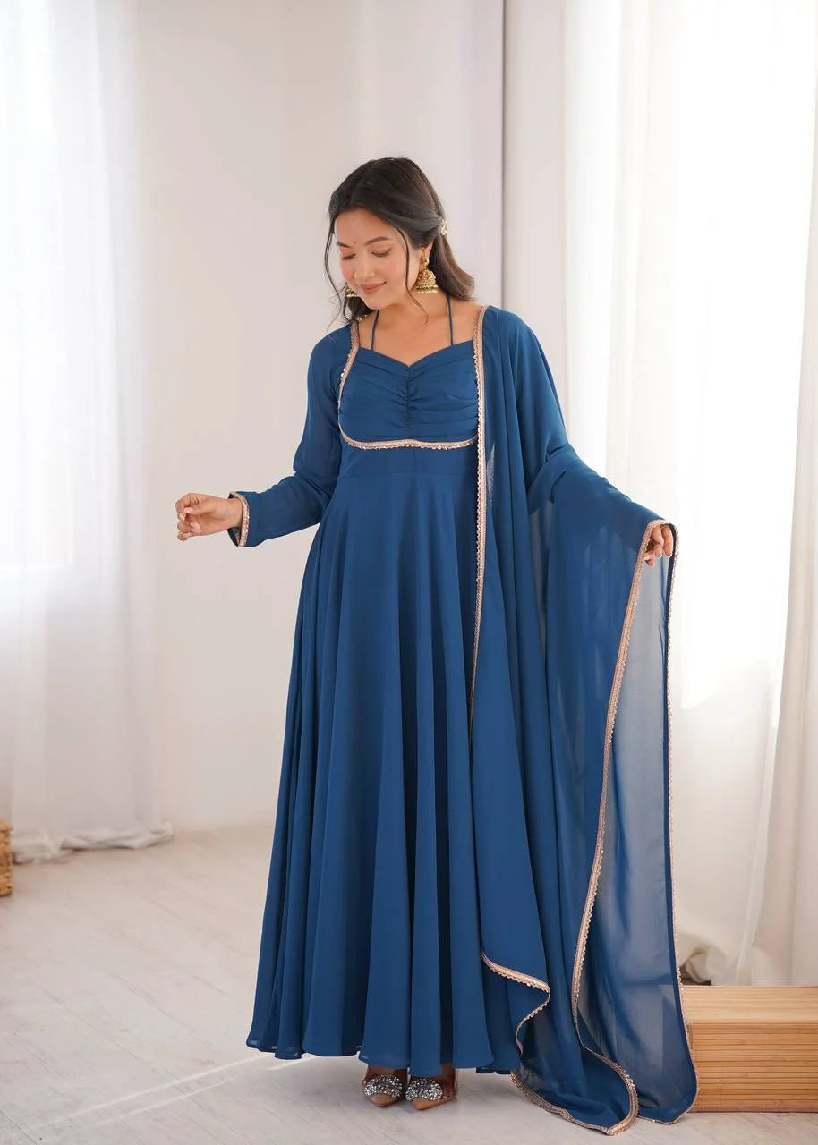 Wedding Special Heavy Flared Georgette Gown with Designer Dupatta