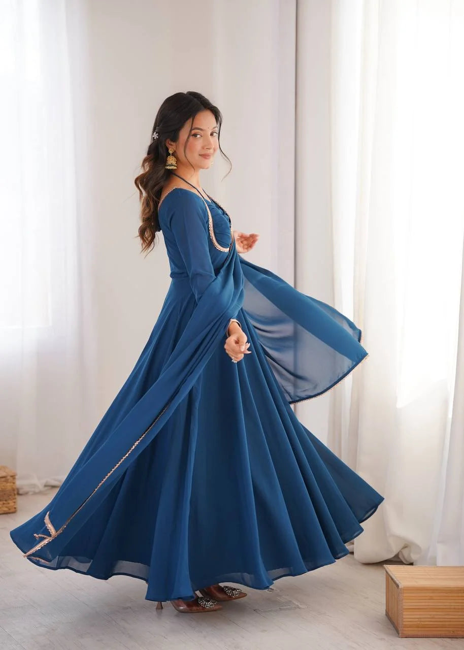 Wedding Special Heavy Flared Georgette Gown with Designer Dupatta