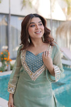 Festive Salasa Mirror Work Top with Jacquard Pant and Batwa