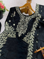 Designer Black GMY Silk Embroidered Top Plazzo Set with Lace Border Dupatta