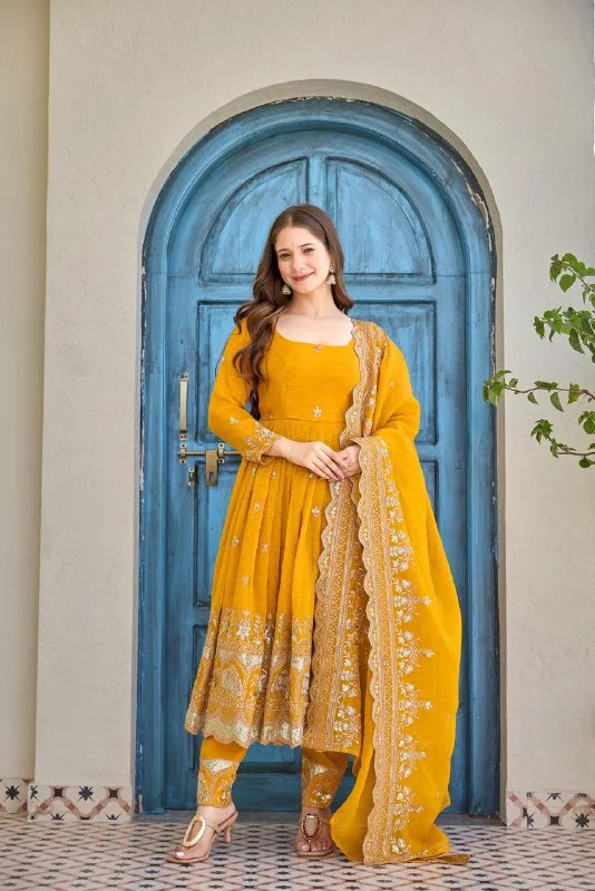 Yellow Traditional Anarkali Suit with Dupatta â€“ Elegant Embroidery