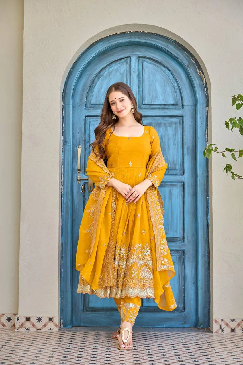 Yellow Traditional Anarkali Suit with Dupatta â€“ Elegant Embroidery