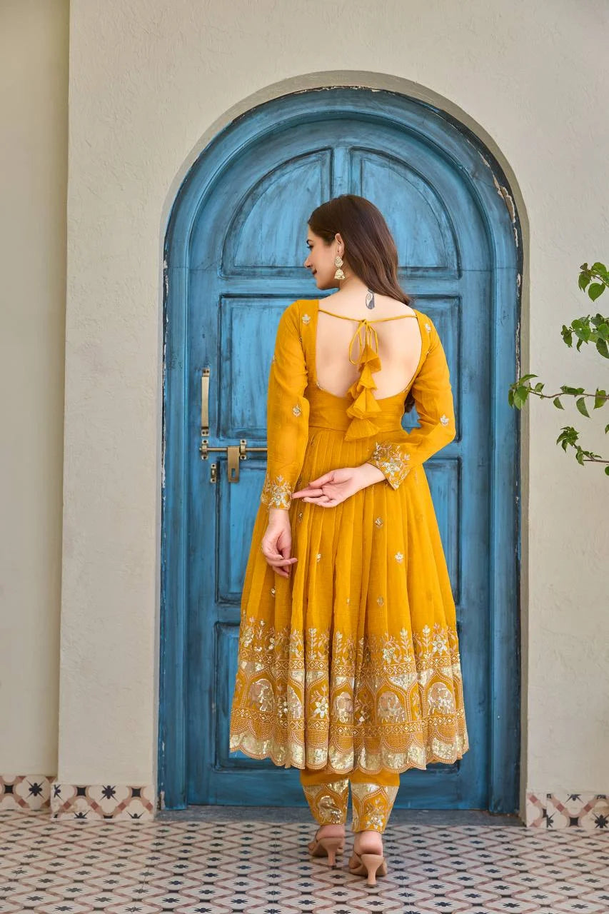 Yellow Traditional Anarkali Suit with Dupatta â€“ Elegant Embroidery