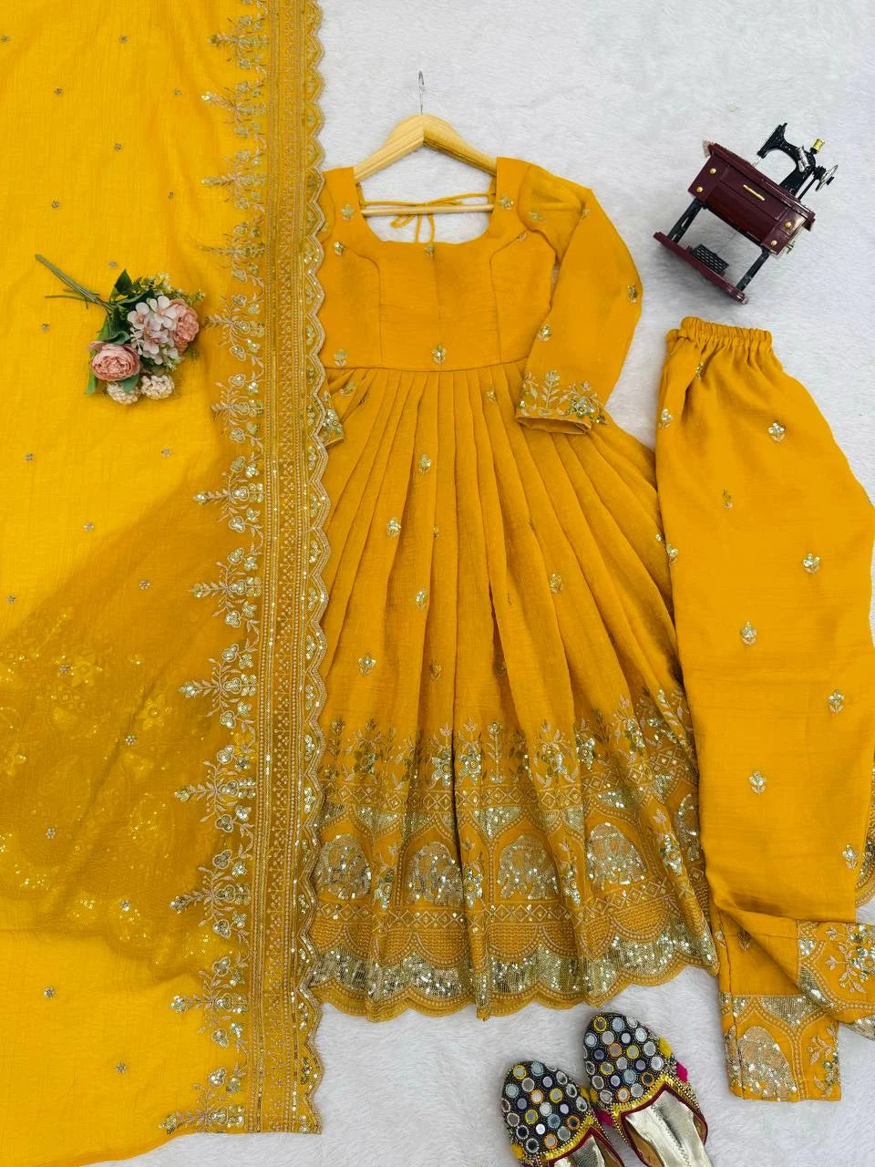Yellow Traditional Anarkali Suit with Dupatta â€“ Elegant Embroidery
