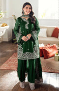 Graceful Green French Crepe Plazzo Suit with Heavy Sequence Work