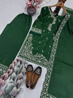 Graceful Green French Crepe Plazzo Suit with Heavy Sequence Work
