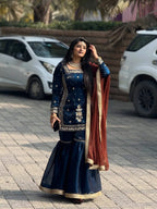 Eid Special Blue Jimmy Choo Sharara Set with Coding Embroidery