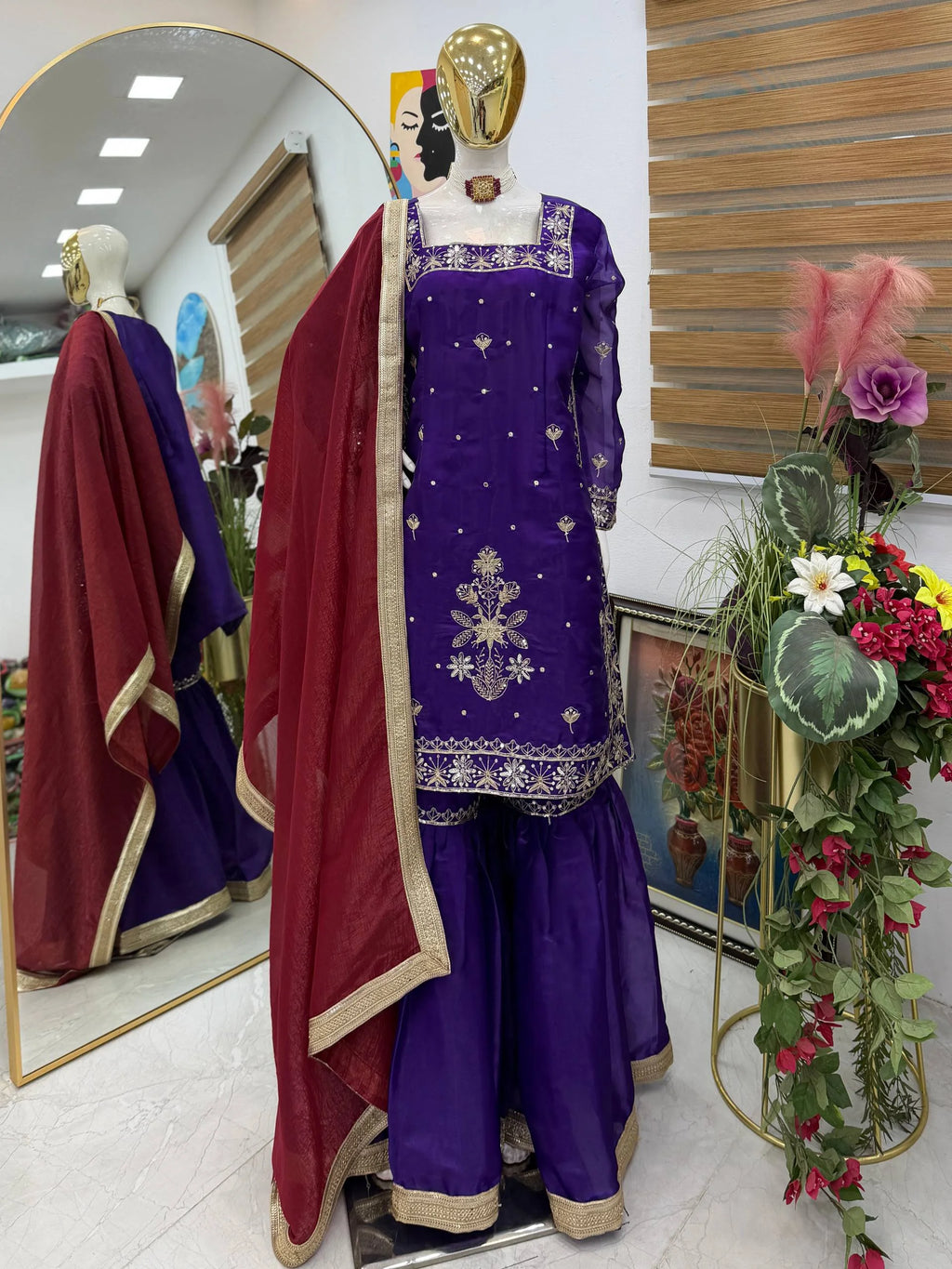 Premium Purple Jimmy choo Embroidered Sharara Set with Dupatta