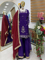 Premium Purple Jimmy choo Embroidered Sharara Set with Dupatta