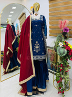 Eid Special Blue Jimmy Choo Sharara Set with Coding Embroidery