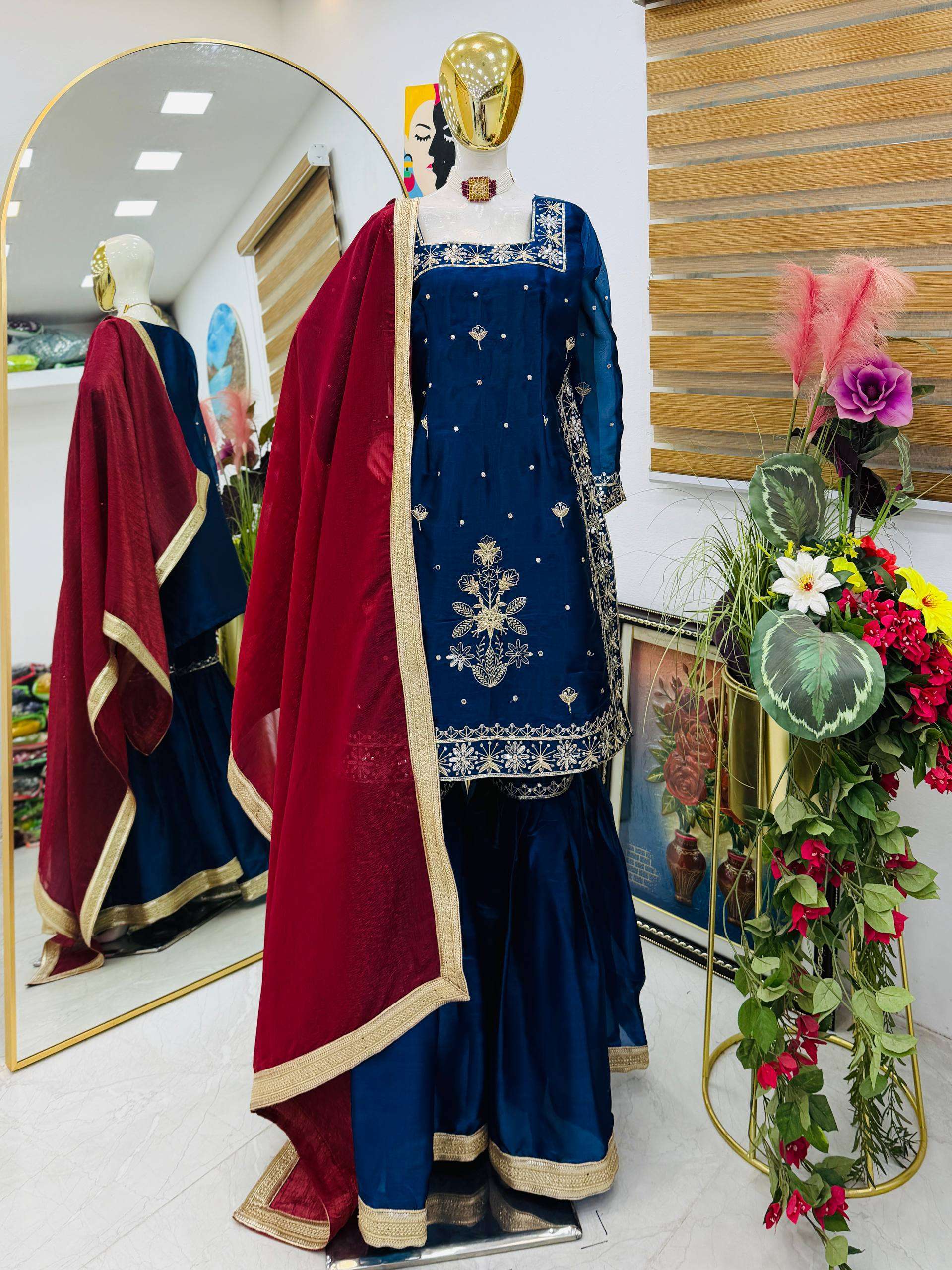 Eid Special Blue Jimmy Choo Sharara Set with Coding Embroidery