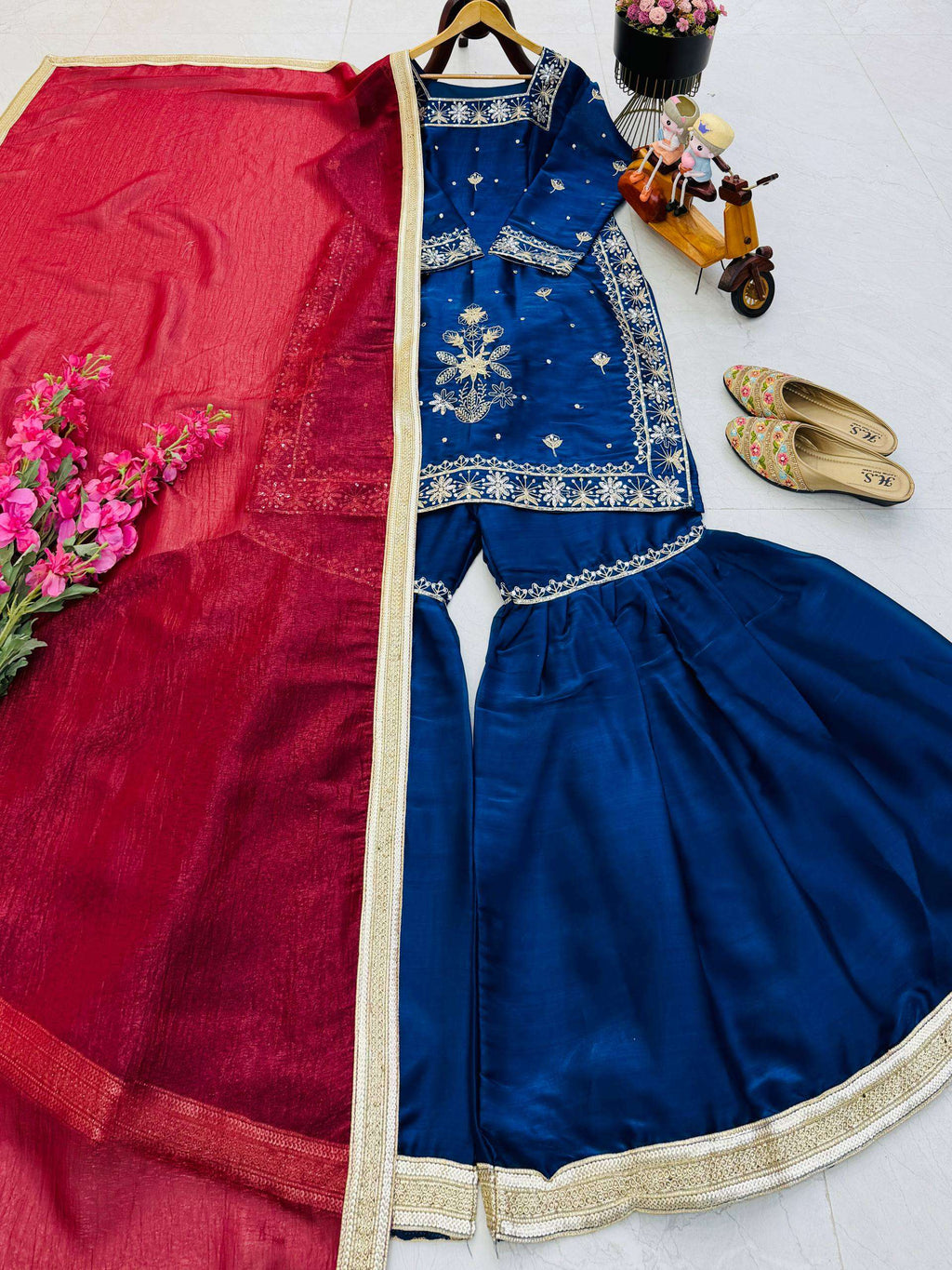 Eid Special Blue Jimmy Choo Sharara Set with Coding Embroidery