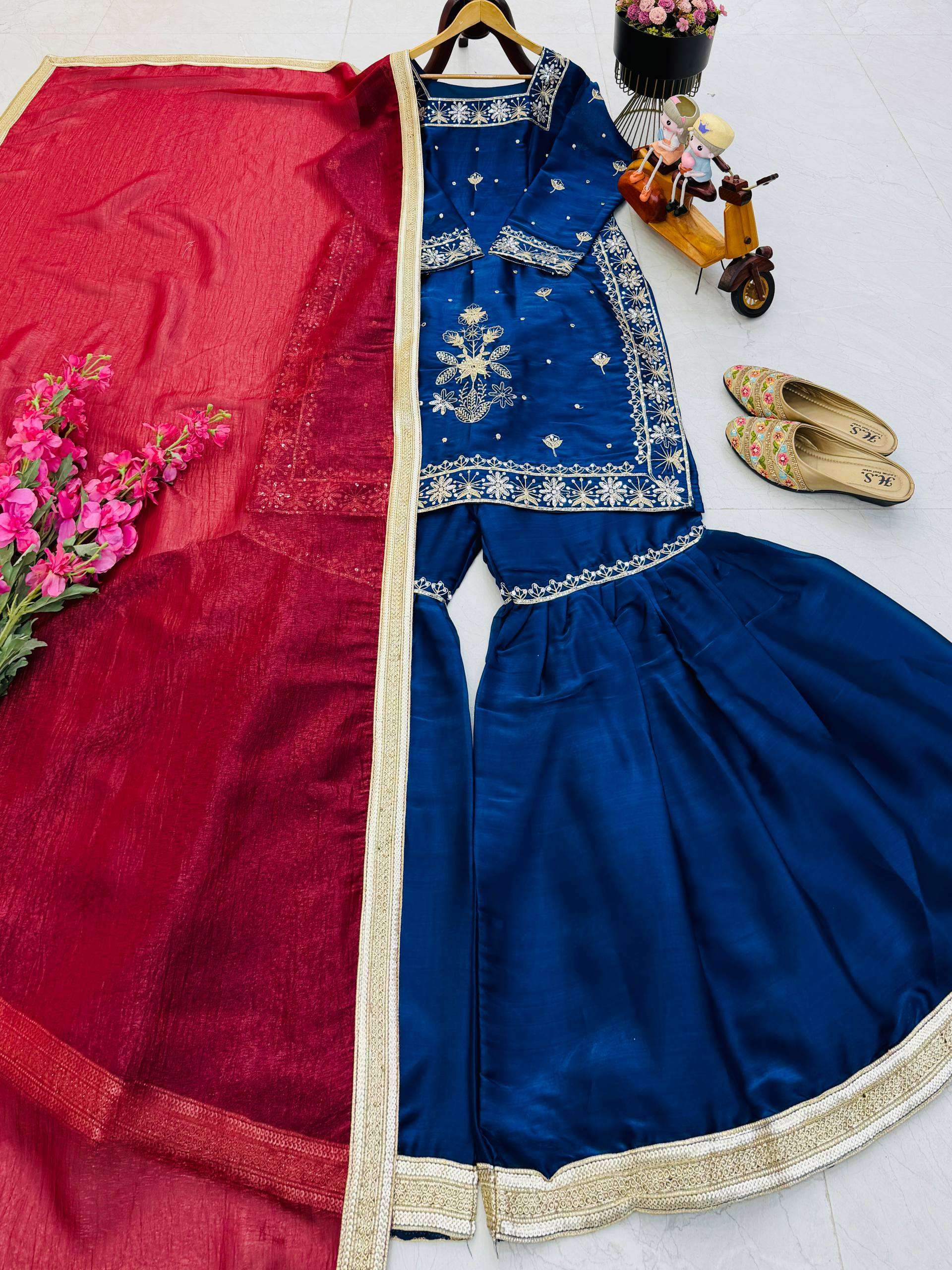 Eid Special Blue Jimmy Choo Sharara Set with Coding Embroidery