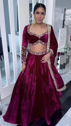 Classic 11000 Velvet Lehenga Set with Can-Can Flair & Rich Work
