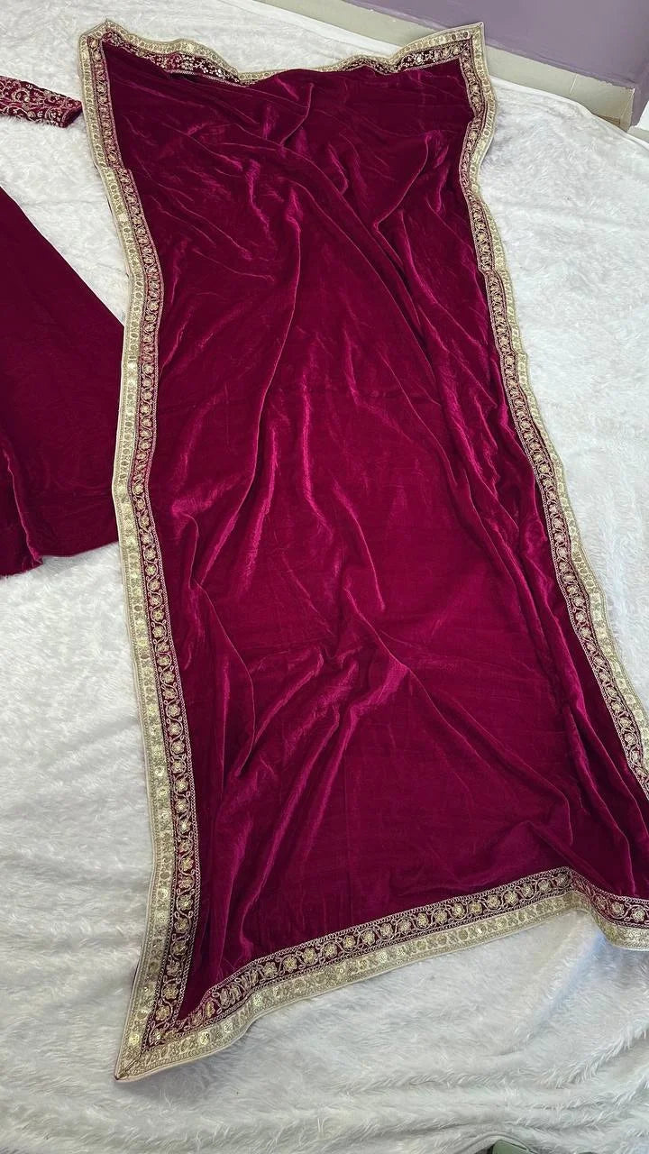 Classic 11000 Velvet Lehenga Set with Can-Can Flair & Rich Work