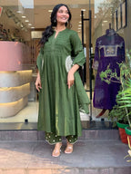 Elegant Green Handcrafted Cotton Suit Set with Matching Pant and Dupatta