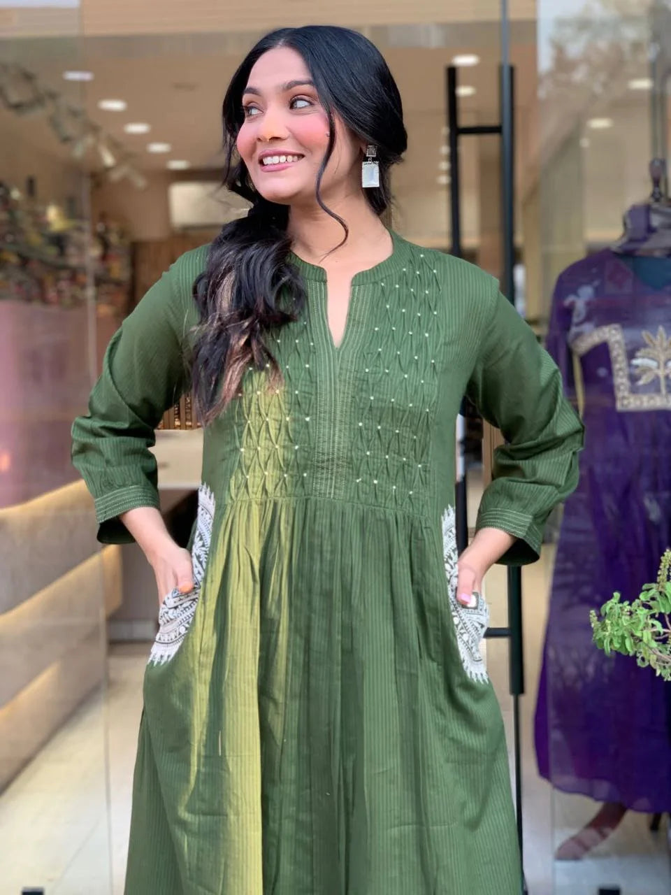 Elegant Green Handcrafted Cotton Suit Set with Matching Pant and Dupatta