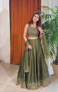 Bridal Style Thai Silk Lehenga Choli with Sequin Embroidery